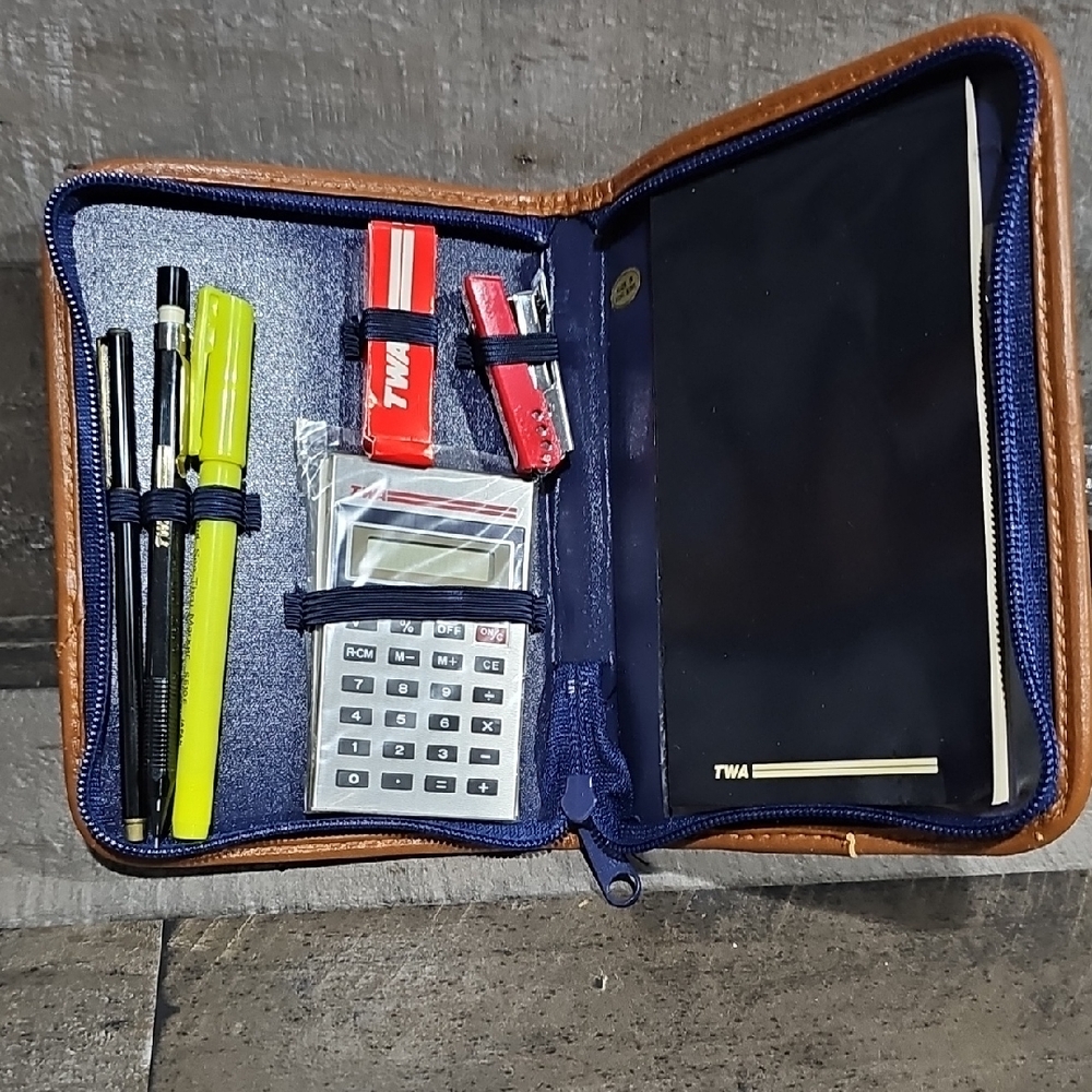 Vintage TWA Stationary Office Kit Trans World Airlines Calculator Stapler MORE